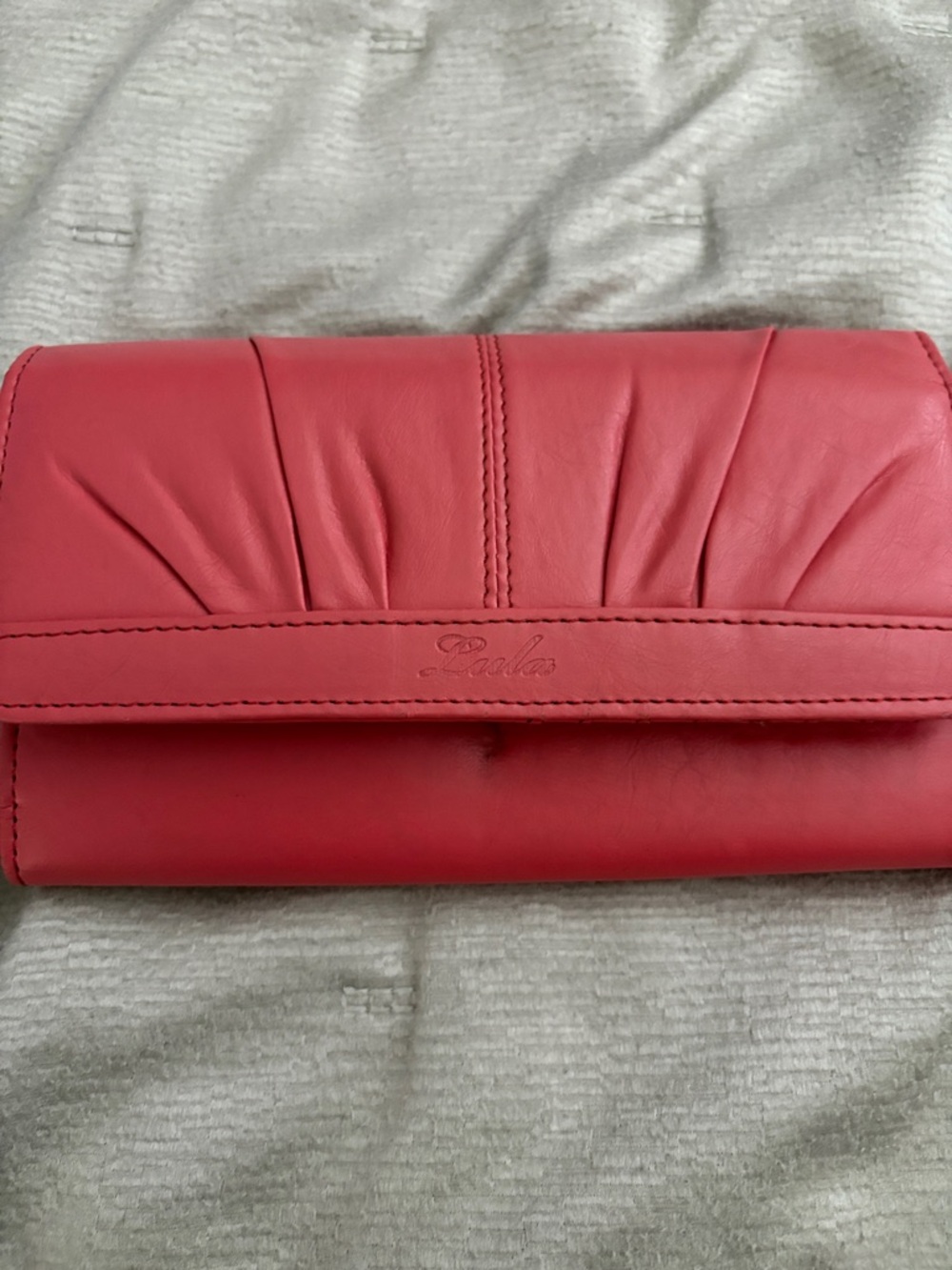 Loola Coral Pink Pleated Leather Clutch